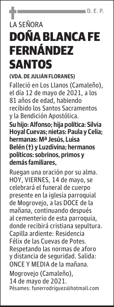 DOÑA BLANCA FE FERNÁNDEZ SANTOS
