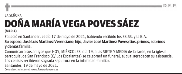 DOÑA MARÍA VEGA POVES SÁEZ