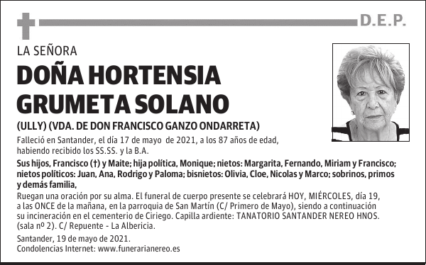 DOÑA HORTENSIA GRUMETA SOLANO