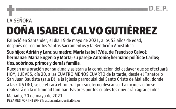 DOÑA ISABEL CALVO GUTIÉRREZ