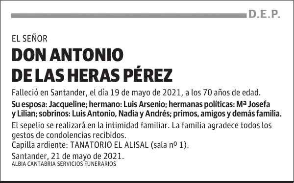 DON ANTONIO DE LAS HERAS PÉREZ