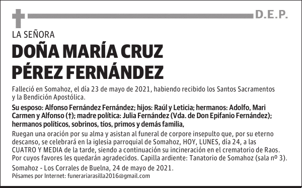 DOÑA MARÍA CRUZ PÉREZ FERNÁNDEZ