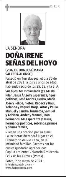 DOÑA IRENE SEÑAS DEL HOYO