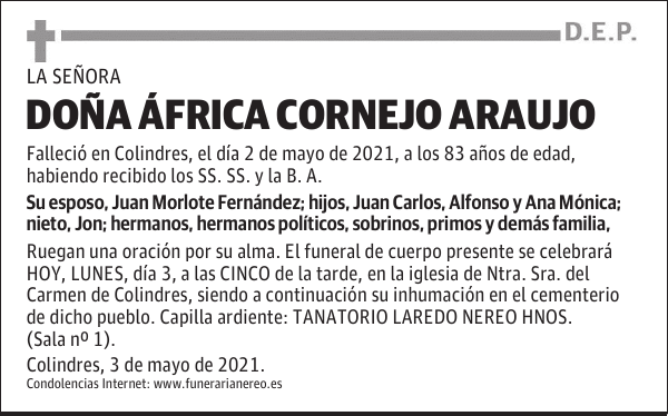 DOÑA ÁFRICA CORNEJO ARAUJO