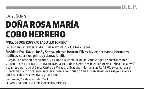DOÑA ROSA MARÍA COBO HERRERO