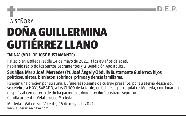 DOÑA GUILLERMINA GUTIÉRREZ LLANO