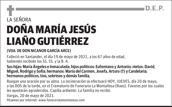 DOÑA MARÍA JESÚS LIAÑO GUTIÉRREZ