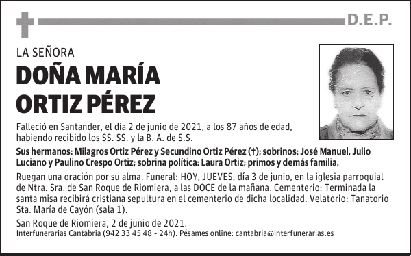 DOÑA MARÍA ORTIZ PÉREZ