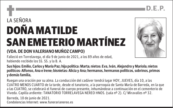 DOÑA MATILDE SAN EMETERIO MARTÍNEZ