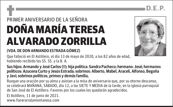 DOÑA MARÍA TERESA ALVARADO ZORRILLA