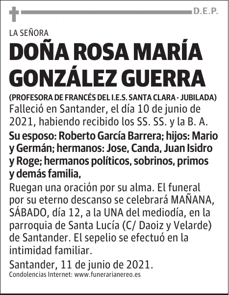 DOÑA ROSA MARÍA GONZÁLEZ GUERRA