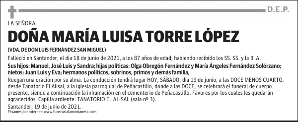 DOÑA MARÍA LUISA TORRE LÓPEZ