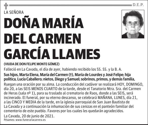 DOÑA MARÍA DEL CARMEN GARCÍA LLAMES