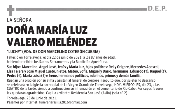 DOÑA MARÍA LUZ VALERO MELÉNDEZ