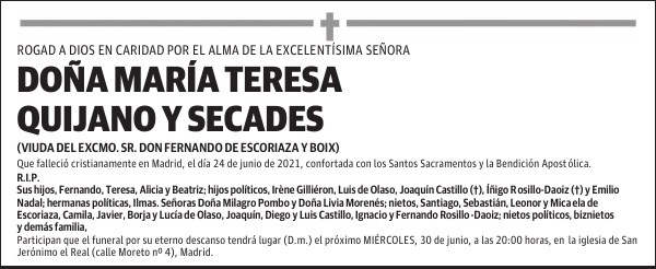 DOÑA MARÍA TERESA QUIJANO Y SECADES