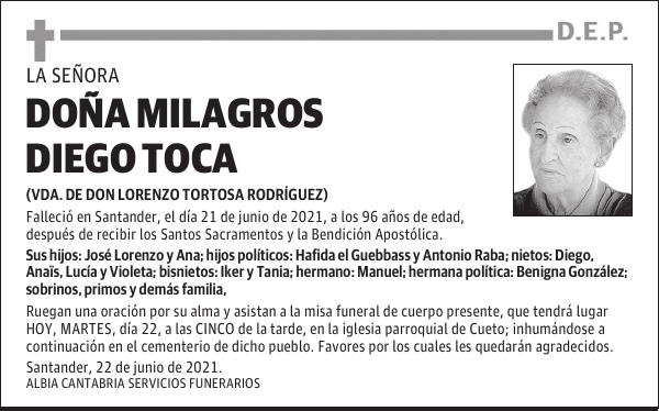 DOÑA MILAGROS DIEGO TOCA
