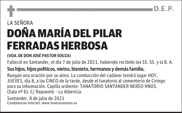 DOÑA MARÍA DEL PILAR FERRADAS HERBOSA