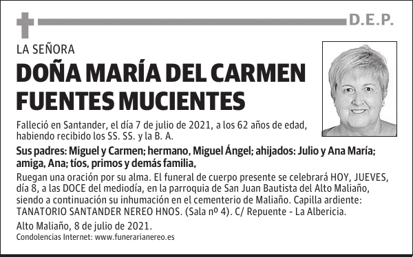 DOÑA MARÍA DEL CARMEN FUENTES MUCIENTES
