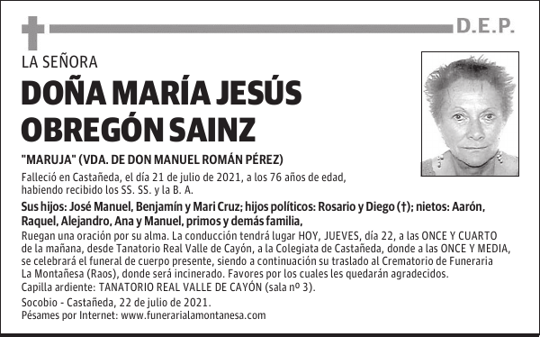 DOÑA MARÍA JESÚS OBREGÓN SAINZ