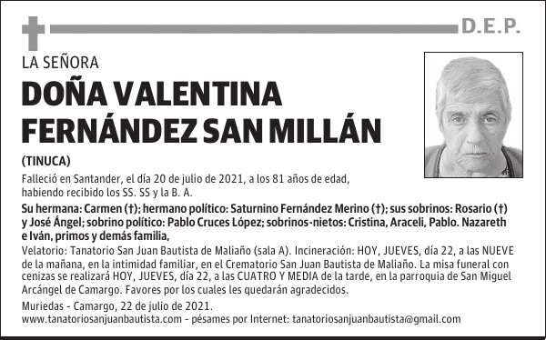 DOÑA VALENTINA FERNÁNDEZ SAN MILLÁN