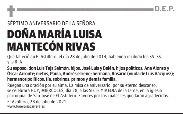DOÑA MARÍA LUISA MANTECÓN RIVAS