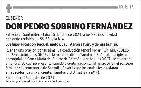 DON PEDRO SOBRINO FERNÁNDEZ