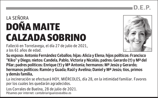 DOÑA MAITE CALZADA SOBRINO