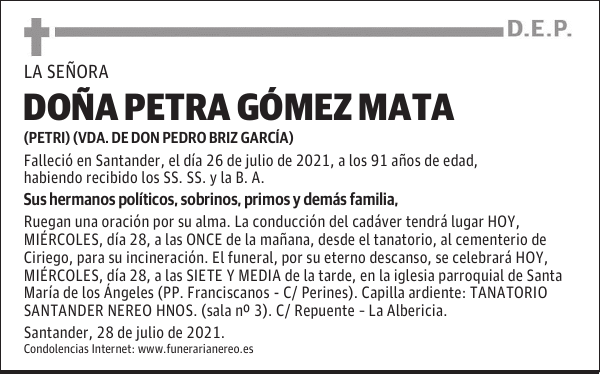 DOÑA PETRA GÓMEZ MATA