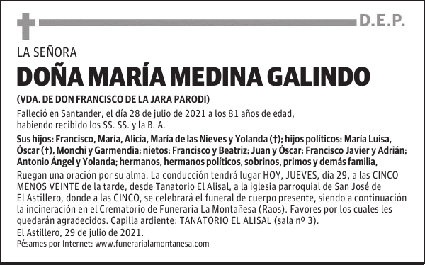 DOÑA MARÍA MEDINA GALINDO