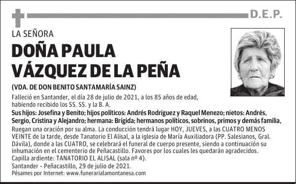 DOÑA PAULA VÁZQUEZ DE LA PEÑA