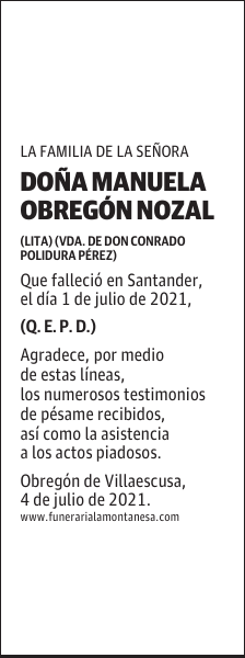 DOÑA MANUELA OBREGÓN NOZAL