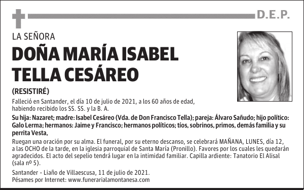 DOÑA MARÍA ISABEL TELLA CESÁREO