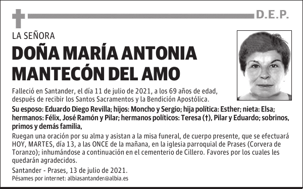 DOÑA MARÍA ANTONIA MANTECÓN DEL AMO