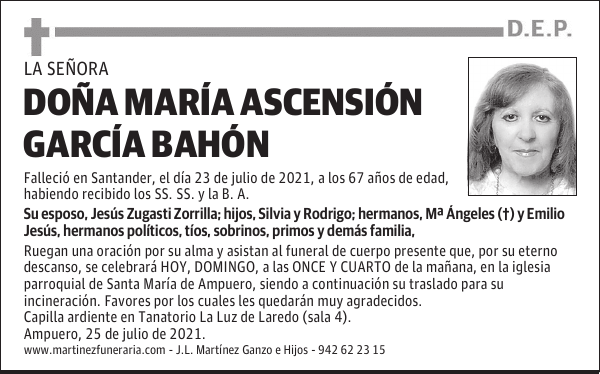 DOÑA MARÍA ASCENSIÓN GARCÍA BAHÓN