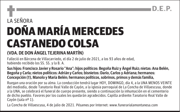 DOÑA MARÍA MERCEDES CASTANEDO COLSA