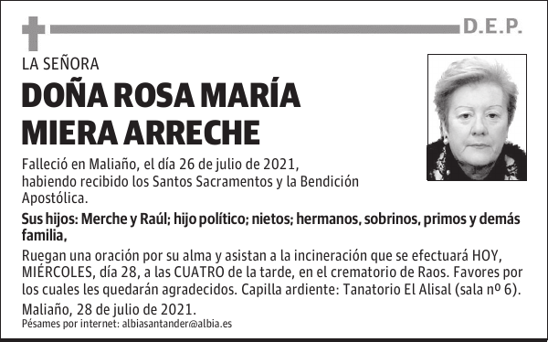 DOÑA ROSA MARÍA MIERA ARRECHE