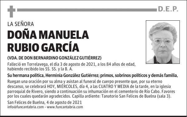 DOÑA MANUELA RUBIO GARCÍA