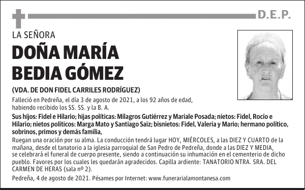 DOÑA MARÍA BEDIA GÓMEZ