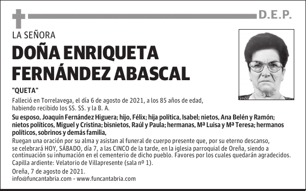 DOÑA ENRIQUETA FERNÁNDEZ ABASCAL