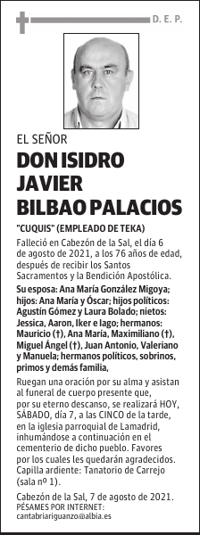 DON ISIDRO JAVIER BILBAO PALACIOS
