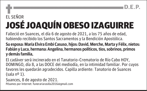 JOSÉ JOAQUÍN OBESO IZAGUIRRE