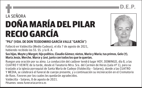 DOÑA MARÍA DEL PILAR RECIO GARCÍA