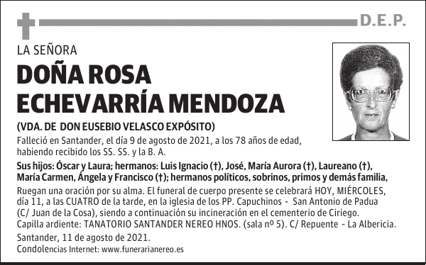 DOÑA ROSA ECHEVARRÍA MENDOZA