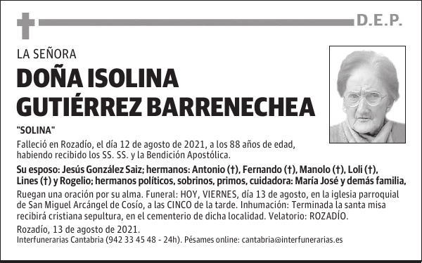 DOÑA ISOLINA GUTIÉRREZ BARRENECHEA