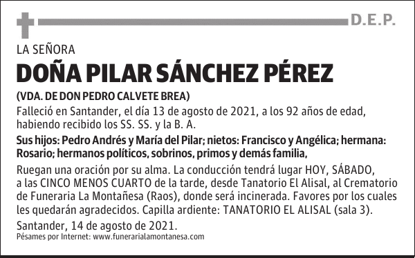 DOÑA PILAR SÁNCHEZ PÉREZ