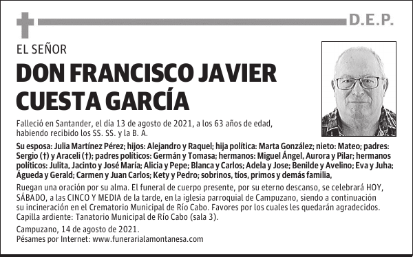 DON FRANCISCO JAVIER CUESTA GARCÍA