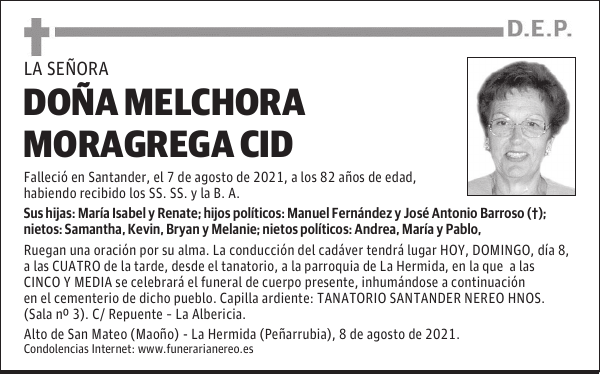 DOÑA MELCHORA MORAGREGA CID