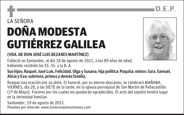 DOÑA MODESTA GUTIÉRREZ GALILEA