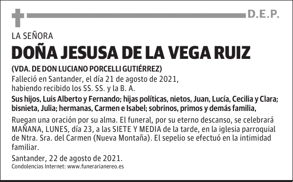 DOÑA JESUSA DE LA VEGA RUIZ