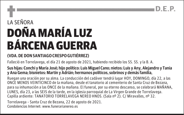 DOÑA MARÍA LUZ BÁRCENA GUERRA